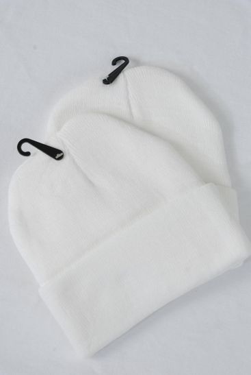 Winter Knitted Hat Beanie Skull Cap Polyester Heavy Weight White / 12 pcs = Dozen White , Hang tag & OPP bag & UPC Code