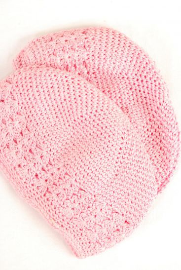 Kufi Hand-Crocheted 100% Cotton Beanie Skull Cap Hat Stretch Pink / 12 pcs = Dozen Stretch , One Size , W OPP Bag