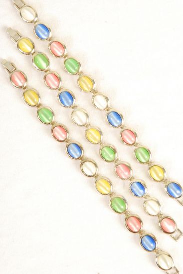 Bracelet Cateye Oval Silver Pastel / PC Size - 7" Long , Display Card & OPP Bag & UPC Code