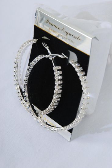 Earring Boutique Silver Rhinestone / PC Silver , Size - 2" Wide , Earring Card & Opp Bag & UPC Code