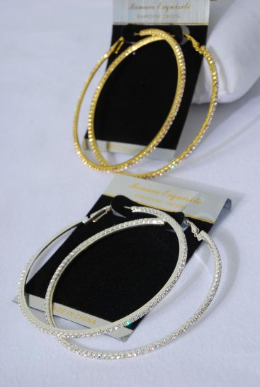 Earring Boutique Loop Rhinestones / PC Post , Size - 1.75" Wide , Choose Gold Or Silver Finis , Earring Card & OPP Bag & UPC Code 