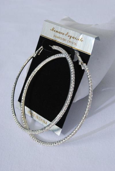 Earring Boutique Loop Rhinestones / PC Size - 1.75" Wide , Choose Gold Or Silver finishes , Earring Card & OPP Bag & UPC Code 