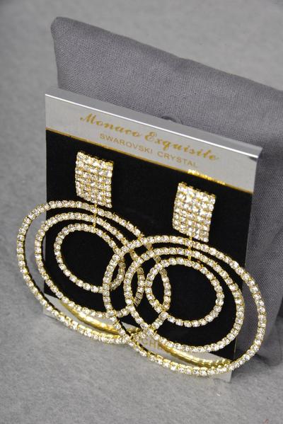 Earring Boutique Triple Circles Rhinestones /Pe Post , Size-2.75"x 2" Wide ,Velvet Earring Card & OPP Bag & UPC Code ,Choose Gold or Silver Finish