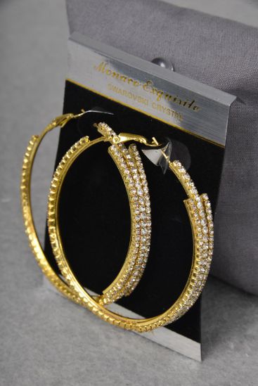 Earrings Hoop Gold Rhinestone / PC Gold , Post , Size - 2.25" Wide , Earring Card & OPP Bag & UPC Code 