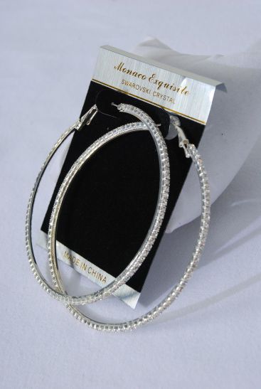 Earring Boutique Loop Silver Rhinestones / PC Post , Size-2" Wide , Earring Card & OPP Bag & UPC Code 