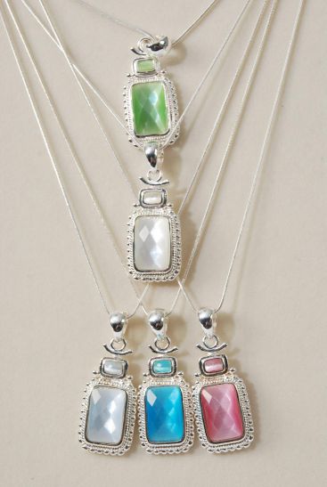 Necklace Sets Silver Snake chain Cat Eye Oblong Pendant/Sets Pendant Size-1.5"x 0.75" Wide,20" Chain,Display Card & Opp bag & UPC Code,Choose Colors                                                    -