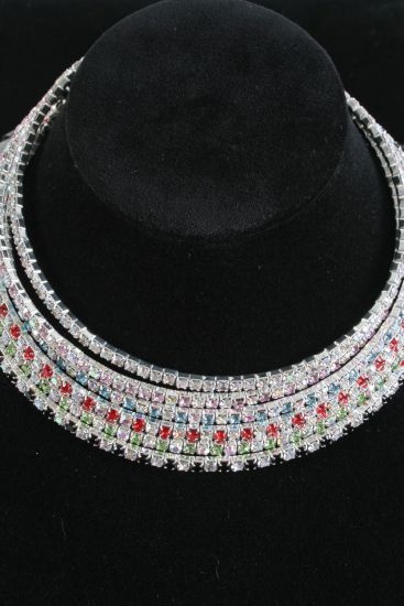 Necklace Choker Flexible Rhinestone / 12 pcs = Dozen  Flexible , Size - 16" , Velvet Display Card & OPP Bag & UPC Code ,  Choose Colors