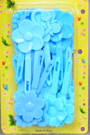 Barrettes Flowers Hearts Mix Baby Blue Mix / 12 Card = Dozen  Blue Mix , Each Card have UPC Code , 12 Card = Dozen 