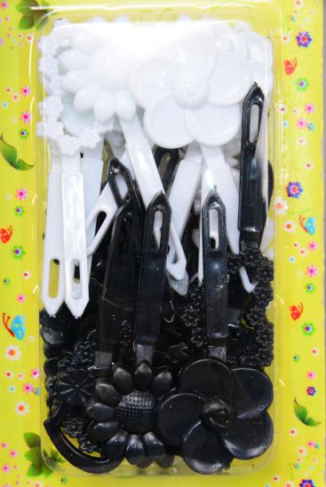 Barrettes Flowers Hearts Mix Black White Mix / 12 Card = Dozen Black White Mix , Each Card have UPC Code , 12 Card = Dozen 