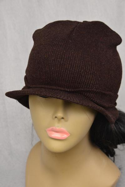 Hat Winter Knit Beanie Hat with Visor Brown / 12 pcs = Dozen Brown , OPP Bag , 12 pcs = Dozen