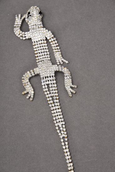 Brooch Lizard Silver Rhinestones / PC Silver , Size - 7"x 2" Wide , Flexible Body , also use for shoulder Pin , Display Card & OPP bag 