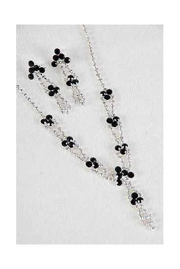 Necklace Sets Rhinestone Flower Black / Sets Post , Size -18" Extension Chain , Black Velvet Display Card & OPP Bag & UPC Code