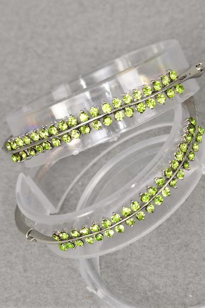 Bracelet Bangle Green Rhinestones / PC Green ,  OPP Bag  & UPC Code