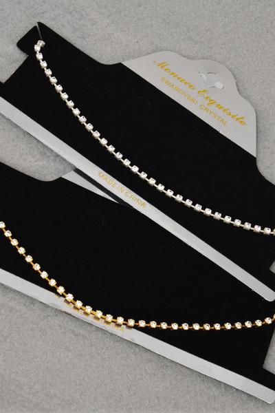 Necklace Sets Choker Single Rhinestones / 12 pcs Sets = Dozen Post , Size -16" Extension Chain , Choose Gold Or Silver Finishes , Display Card & OPP bag & UPC Code