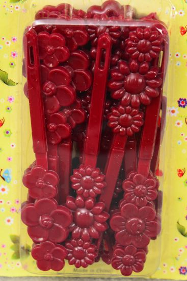 Barrettes Flowers Burgundy Wine Mix / Dozen Burgundy Wine Mix , Each Card have UPC Code , 12 Card = Dozen 