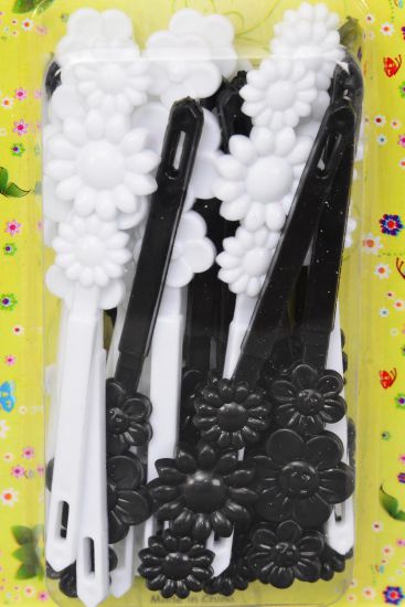 Barrettes Daisy Flowers Black White Mix / Dozen Black White Mix , Each Card have UPC Code , 12 Card = Dozen 