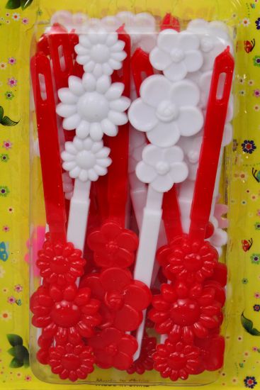 Barrettes Daisy Flowers Red White Mix / Dozen Red White Mix , Each Card have UPC Code , 12 Card = Dozen 