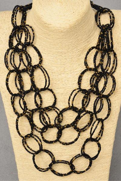 Necklace Layered Handmade Circle Beads Black / PC Black , Size - 24" Long , Hang Card & OPP Bag & UPC Code