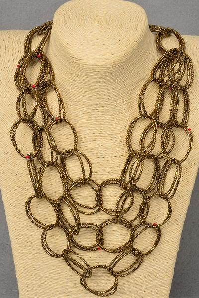 Necklace Layered Handmade Circle Beads Bronze / PC Bronze , Size - 24" Long , Display Card & OPP Bag & UPC Code