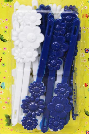 Barrettes Daisy Flowers Navy White Mix / Dozen Navy White Mix , Each Card have UPC Code , 12 Card = Dozen 