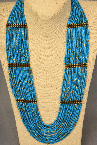 Necklace Indian Beads Brass Findings Turquoise / PC Turquoise , Size - 24" Long , Display Card & OPP Bag & UPC Code