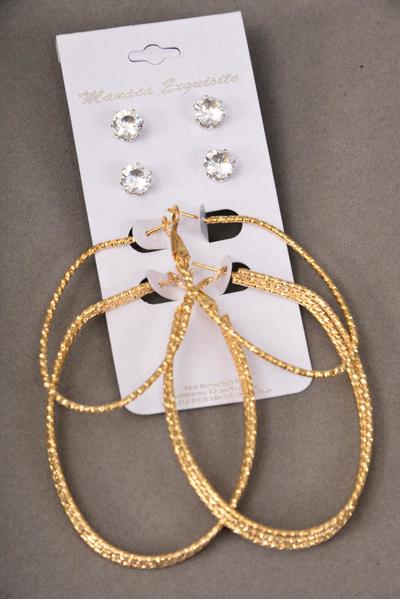 Earrings 4 pair Metal Oval Hoop Rhinestone Studs Mix / 48 pair = Dozen Post , Hoop Size - 1.5" x 2" , 2" x 2.5" Wide , Earring Card & OPP bag & UPC Code , 4 pair per card , 12 card = Dozen