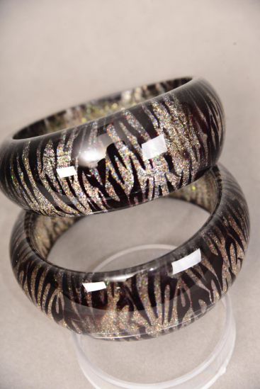 Bracelet Bangle Poly Glitter Zebra / PC  Glitter Zebra , Size - 1.75" x 1.25" Dia Wide , Hang tag & OPP Bag & UPC Code