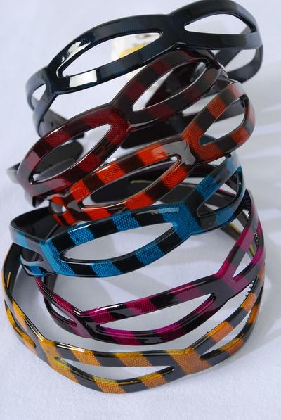 Headband Horseshoe Acrylic Animal Pattern Mix Multi / 12 pcs = Dozen Size - 1" Wide , 2 Black , 2 Orange , 2 Purple , 2 Burgundy ,2 Gold , 2 Navy Color Asst , Hang tag & Opp bag & UPC Code