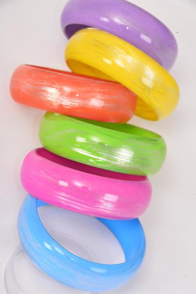 Bracelet Bangle Acrylic Brush Stroke Multi / 12 pcs = Dozen Multi , Size - 2.75 x 1" Wide , 2 of each Color Asst , Hang Tag & Opp Bag & UPC Code