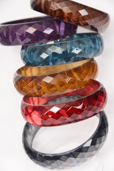 Bracelet Bangle Acrylic Diamond Cut Animal Print Multi / 12 pcs = Dozen  Multi , Size - 2.75" x 1" Wide , 2 Black , 2 Red , 2 Brown , 1 Camel , 1 Blue , 2 Purple Color Asst , Hang Tag & OPP Bag & UPC Code