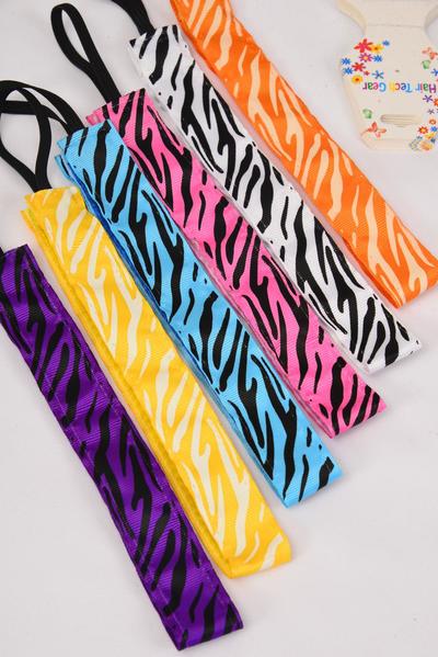 Headband Zebra Pattern Mix Grosgrain Fabric / 12 pcs = Dozen Non Slip Velvet Lined , Stretch , Size - 1" Wide , 2 of each Pattern Asst , Hang Card & UPC Code , W Clear Box