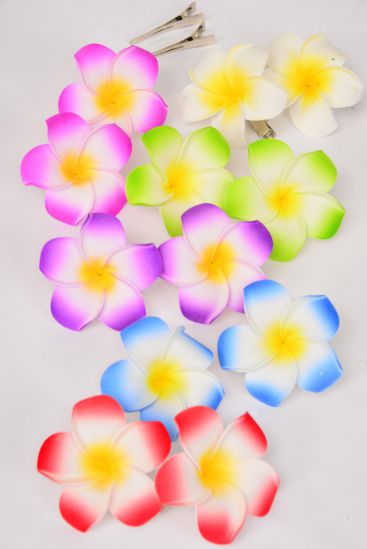 Flower 24 pcs Aloha Gradient Pastel / 24 pcs Flower = Dozen Alligator Clip , Flower - 2.5" Wide , 2 of each Pattern Asst , Display Card & UPC Code , Clear Box ,2 pecs per Card , 12 card= Dozen