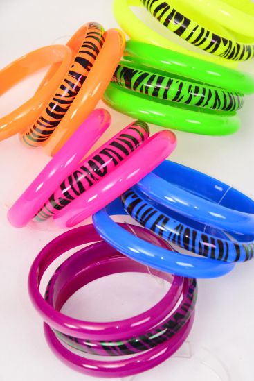 Bracelet Bangle 36 pcs Acrylic Multi Zebra Print / 36 pcs  = Dozen  Multi , Size - 2.75" x 0.5" Wide , 2 of each Pattern Asst ,Hang Tag & OPP Bag & UPC Code , 3 pcs per Card ,12 Card = Dozen