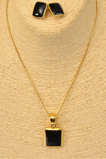 Necklace Sets Snack Chain Gold Black Enamel Pendant / Sets Post , Size-24" Chain , Display Card & OPP Bag & UPC Code