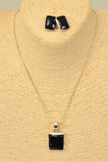 Necklace Sets Snack Chain Silver Black Enamel Pendant Post /Sets Post,Size-24" Chain,Display Card & OPP Bag & UPC Code