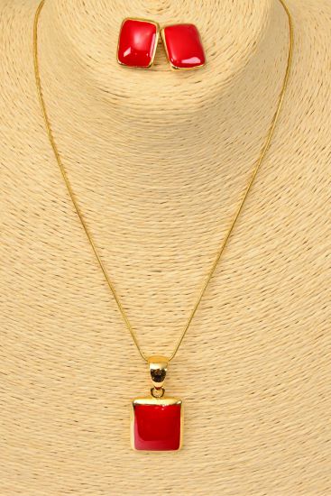 Necklace Sets Snack Chain Red Enamel Pendant / Sets Post ,Size-24" Chain , Display Card & OPP Bag & UPC Code