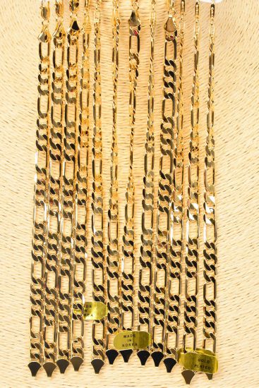 Bracelet Chain Figaro Chain 8 inch 7.5 mm Wide Bracelet Gold / 12 pcs = Dozen Gold , 7.5 mm Wide , 8" Long , Hang tag & OPP bag