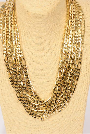 Chain Necklace Figaro Chain 20 inch 7 mm Wide Gold / 12 pcs = Dozen Gold , Size - 20" , 7 mm Wide , Hang Tag & OPP Bag