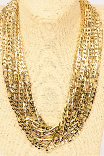 Chain Necklace Figaro Chain 24 inch 7 mm Wide Gold / 12 pcs = Dozen Gold , Size - 24" Long , 7 mm Wide , Hang tag & OPP Bag