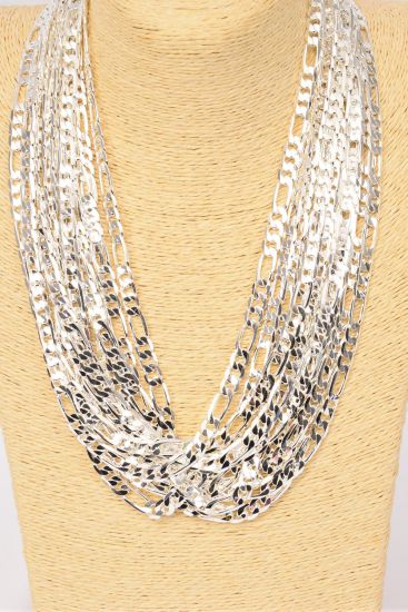 Chain Necklace Figaro Chain 24 inch 7 mm Wide Silver / 12 pcs = Dozen Silver , Size - 24" Long , 7 mm Wide , Hang tag & OPP Bag