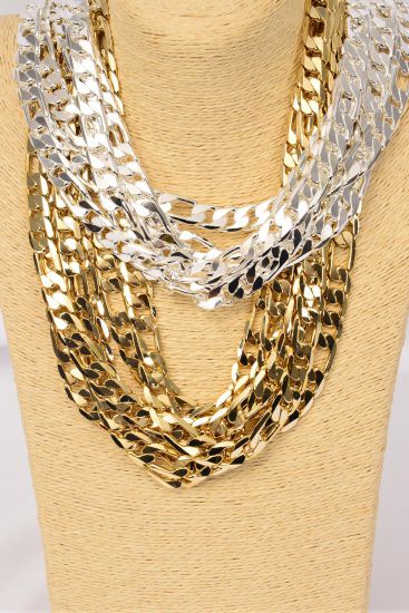 Chain Necklace Men 20 inch Basic Smooth Chunky Cuban Chain Necklace Single Woven Four Sided Chain / 6 pcs = Pack Size - 20" , 12 mm Wide , Hang Tag OPP Bag , Choose Gold or Silver Finishes 