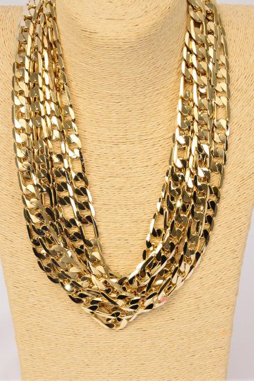 Chain Necklace Men 24 inch Basic Smooth Chunky Cuban Chain Necklace Single Woven Four Sided Chain Gold / 6 pcs = Pack Gold , 12 mm Wide , 20" Long , OPP Bag