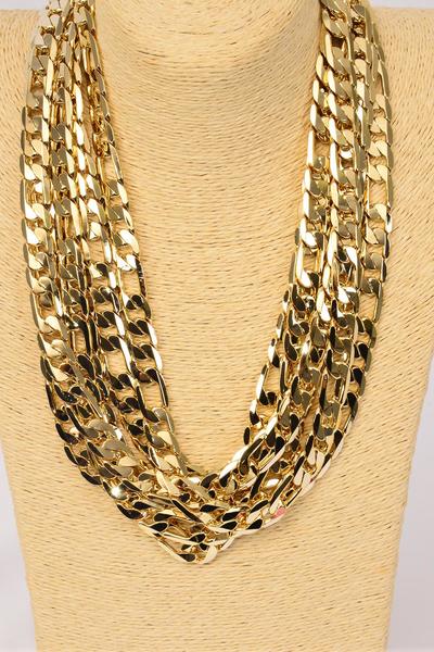 Chain Necklace Men 20 inch Basic Smooth Chunky Cuban Chain Necklace Single Woven Four Sided Chain / 6 pcs = Pack Size - 20" , 12 mm Wide , Hang Tag OPP Bag , Choose Gold or Silver Finishes 