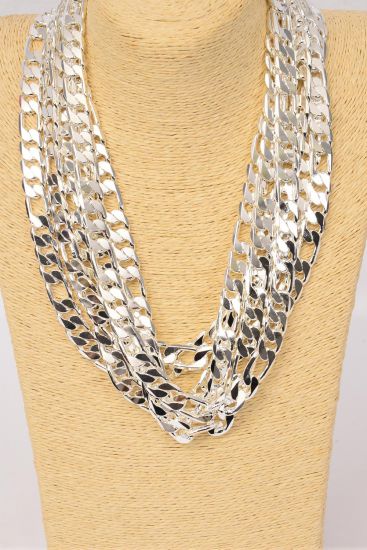 Chain Necklace Men 24 inch Basic Smooth Chunky Cuban Chain Necklace Single Woven Four Sided Chain Silver / 6 pcs = Pack Silver , 12 mm Wide , 20" Long ,OPP Bag