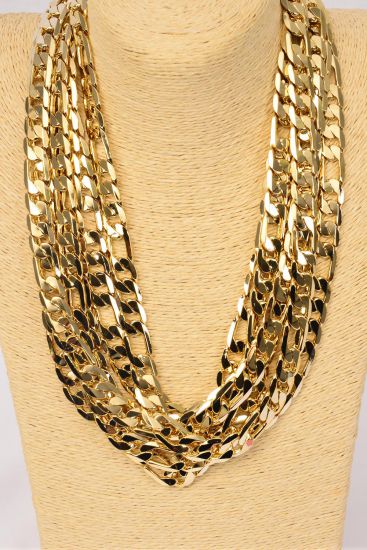 Chain Necklace Men 24 inch Basic Smooth Chunky Cuban Chain Necklace Single Woven Four Sided Chain Gold / 6 pcs = Pack Gold , Size - 12 mm Wide , 24" Long , Hang Tag & OPP Bag