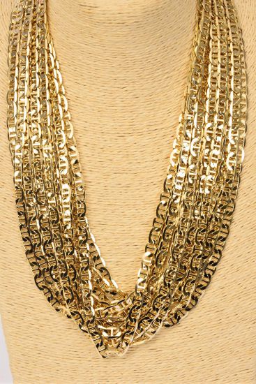 Chain Necklace Flat Mariner Chain 7 mm Wide 24 inch Gold / 12 pcs = Dozen Gold ,  Size - 24" , 7 mm Wide , Hang Tag & OPP Bag