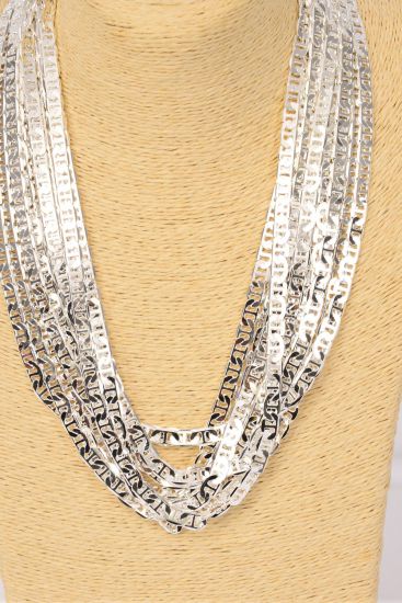 Chain Necklace Flat Mariner Chain 7 mm Wide 24 inch Silver / 12 pcs = Dozen Silver , Size - 24" , 7 mm Wide , Hang Tag & OPP Bag