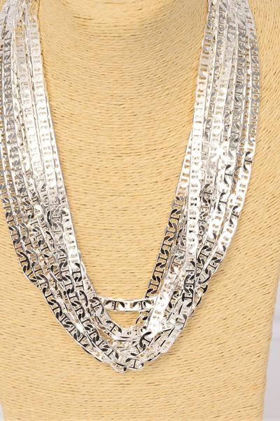 Chain Necklace Flat Mariner Chain 7 mm Wide 24 inch / 12 pcs = Dozen Size - 24", 7 mm Wide , Hang Tag & OPP Bag , Choose Gold or Silver Finishes