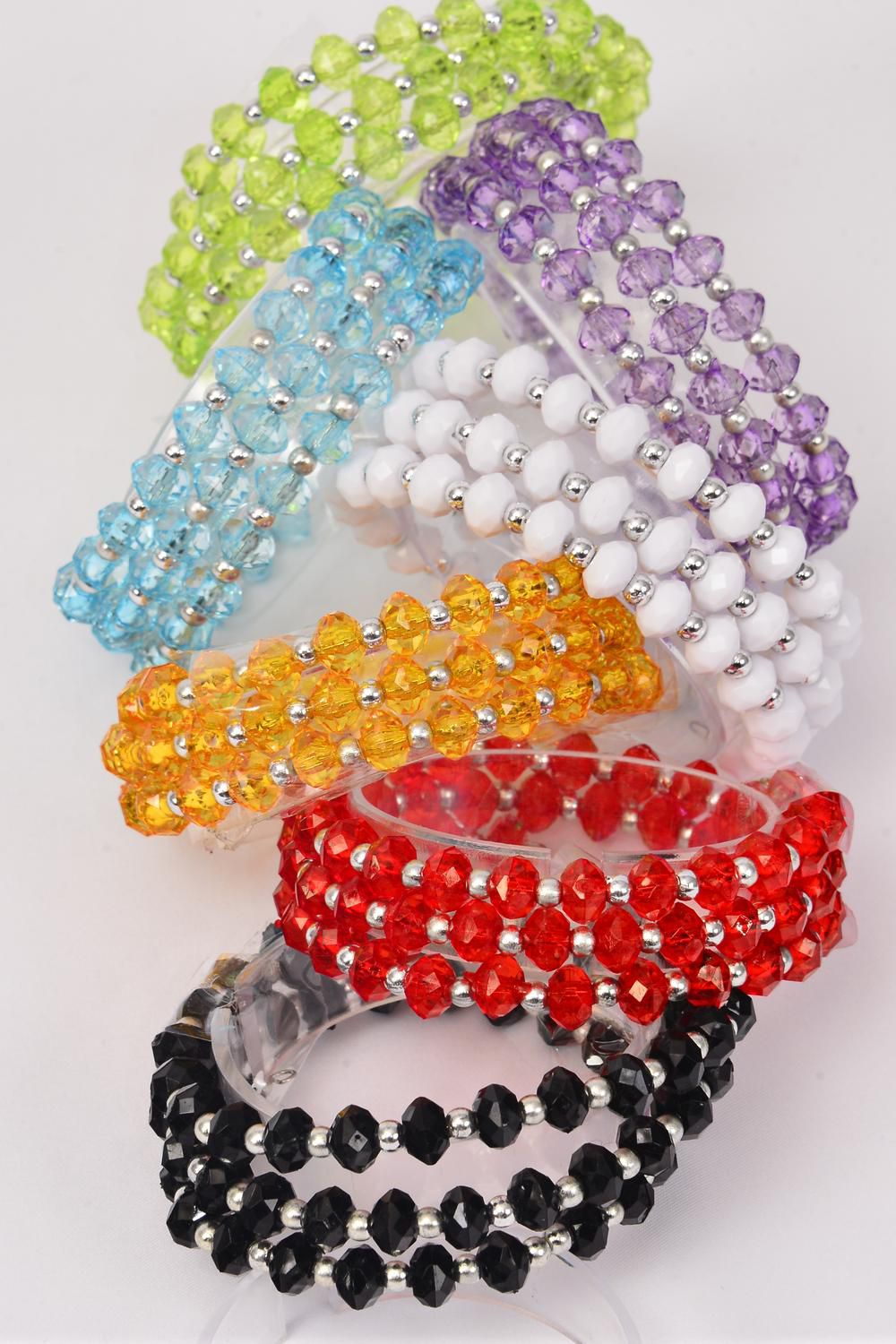 Bracelet Triple Row Wrap Acrylic Beads Multi/DZ **Flexible** 2 Black,2 ...