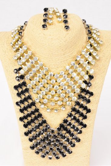 Necklace Sets Rhinestone / Sets Post , 18" W Extension Chain , Choose Colours , Black Velvet Display Card & OPP Bag & UPC Code